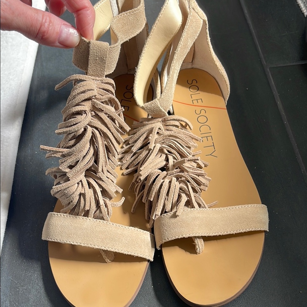 Sole Society Tan Fringe Sandals